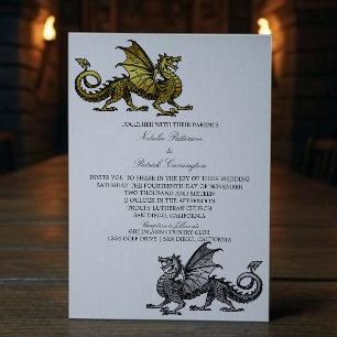 Gold Silver Medieval Dragon Wedding Invite