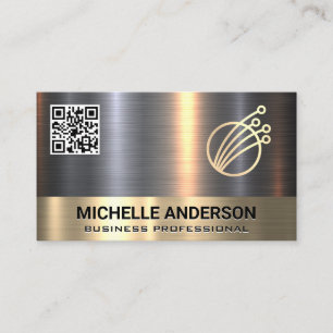 Gold Silver Metallic Tech Logo QR Code Business Card