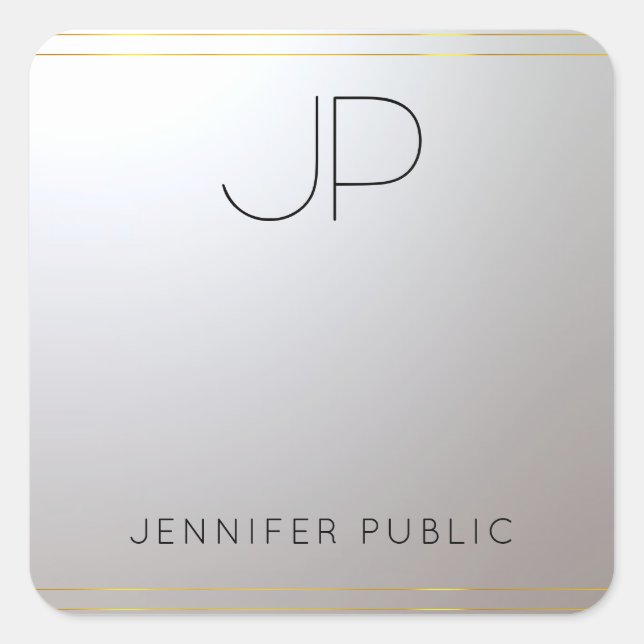 Gold Silver Monogram Template Initial Letter Square Sticker (Front)
