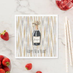 Gold Silver New Year's Eve Champagne Bottle Napkin