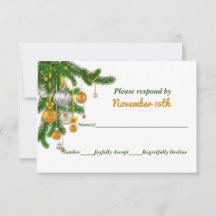 Gold & Silver Ornaments on Branches Wedding RSVP