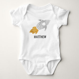 Gold Silver Personalized Rocket Outer Space Kids Baby Bodysuit