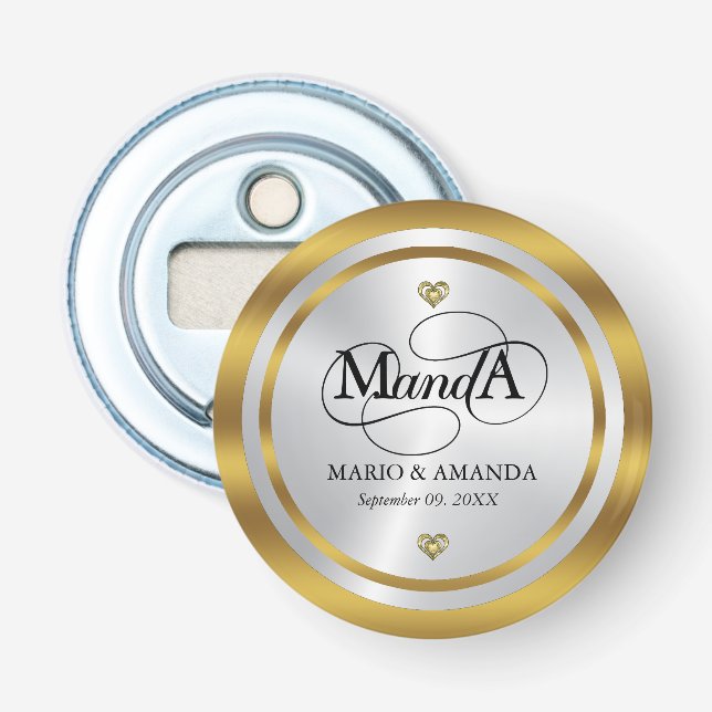 Gold Silver Personalized Wedding Monogram Bottle Opener (Front)