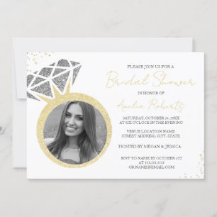 Gold Silver Photo Sparkle Ring Bridal Shower Invitation