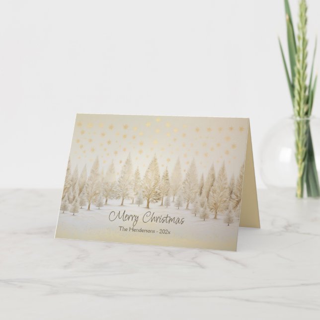 Gold Silver Pine Trees Christmas Card (Front)