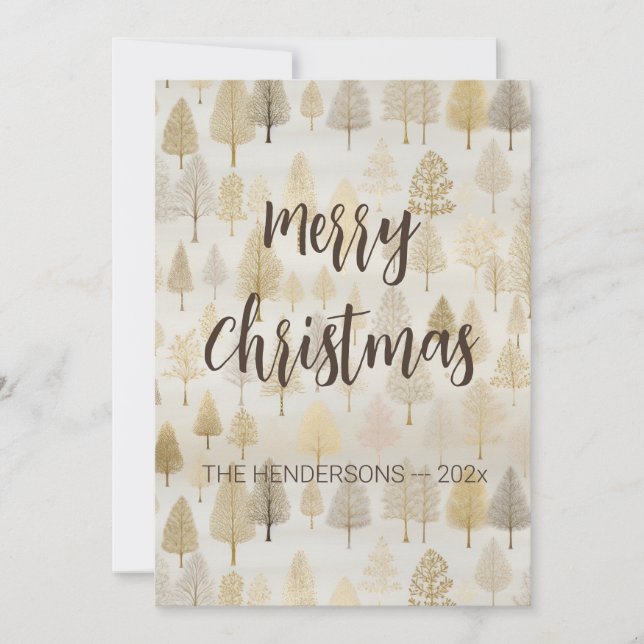 Gold Silver Pine Trees Christmas Holiday Card (Front)