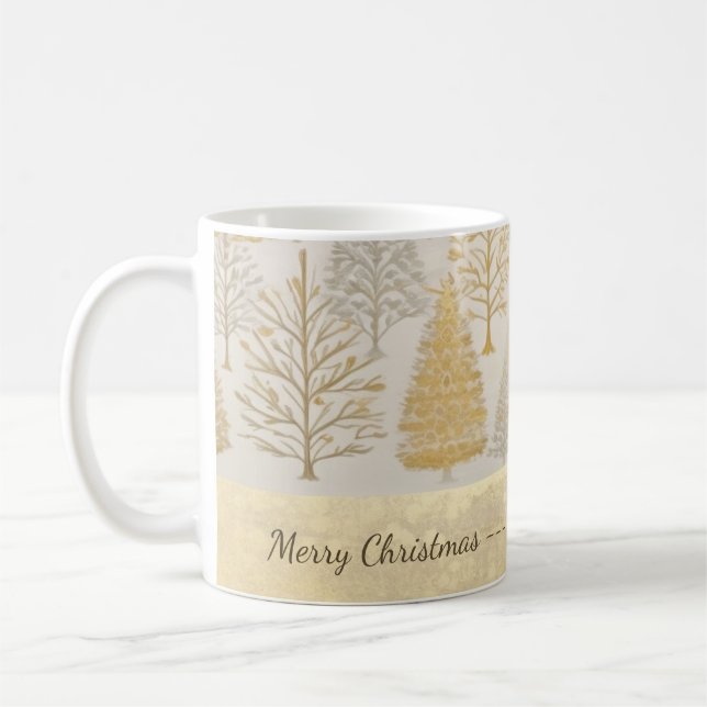 Gold Silver Pine Trees Christmas Mug (Left)