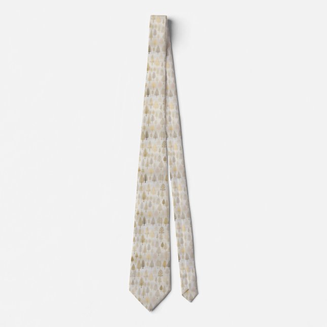 Gold Silver Pine Trees Christmas Tie (Front)