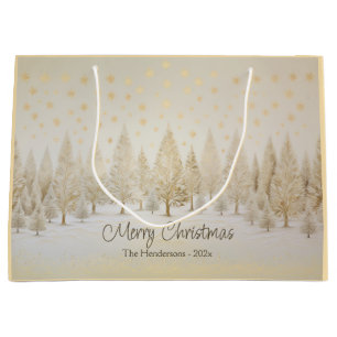 Gold Silver Pine Trees Personalized Christmas Large Gift Bag