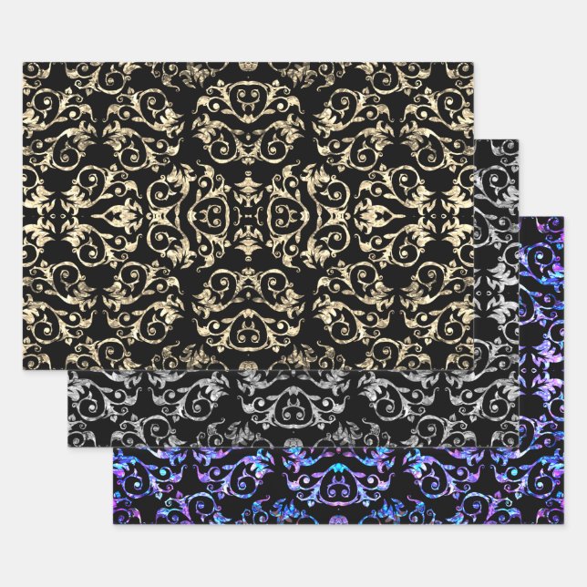 Gold Silver & Purple Mother Of Pearl Collection Wrapping Paper Sheet (Set)
