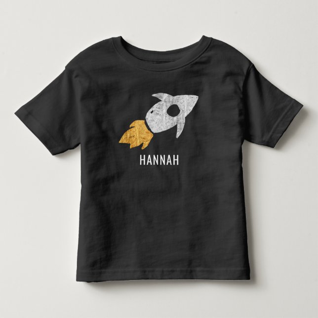 Gold Silver Rocket Outer Space Kids Personalized Toddler T-shirt (Front)