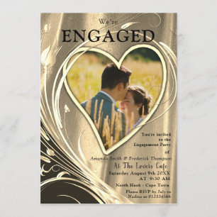 Gold & Silver Satin & Gold flower Engagement Invitation