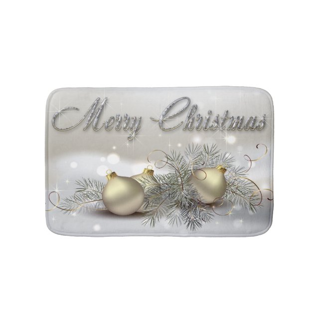 Gold & Silver Shimmer Christmas Ornaments Bath Mat (Front)