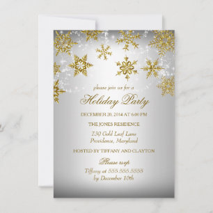 Gold & Silver Snowflake Christmas Holiday Party Invitation