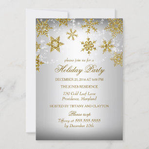 Gold & Silver Snowflake Christmas Holiday Party Invitation