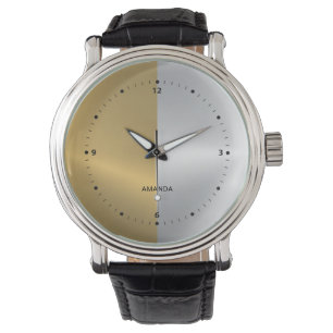 Gold & Silver Split Screen Geometric Design Watch