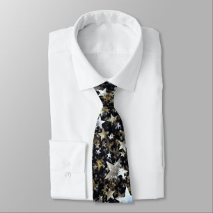 Gold & Silver Stars on Black  Tie