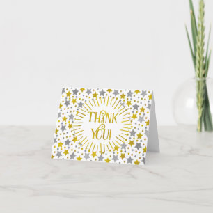 Gold Silver Stars Thank You Card