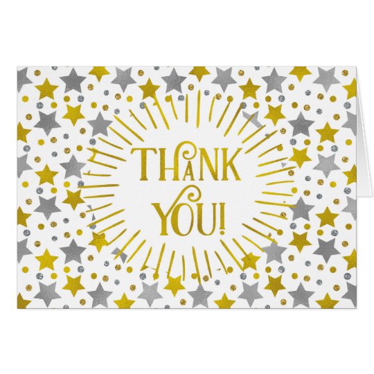 Gold Silver Stars Thank You Card
