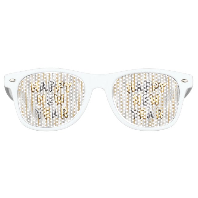 Gold Silver Stripes Happy New Year Retro Sunglasses (Front)