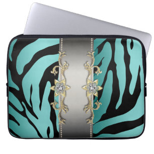 Gold Silver Teal Blue Zebra Laptop Sleeve