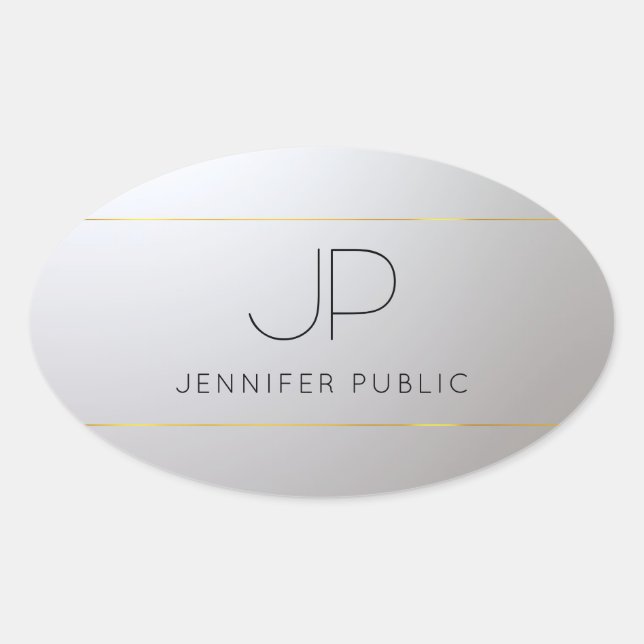 Gold Silver Template Initial Monogram Customizable Oval Sticker (Front)