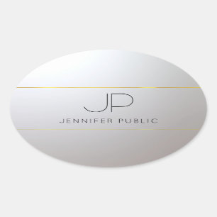 Gold Silver Template Initial Monogram Customizable Oval Sticker