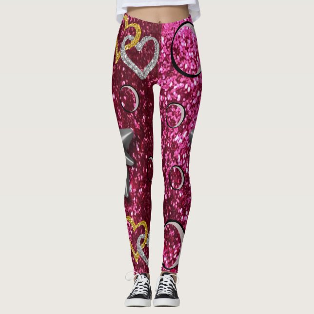 gold silver tights leggings long pink (Front)