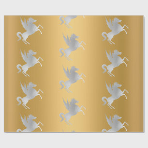 GOLD SILVER UNICORN BIRTHDAY WEDDING WRAP WRAPPING PAPER