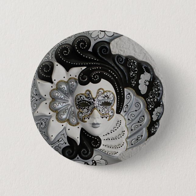 Gold Silver Venetian Mask 2 Inch Round Button (Front)