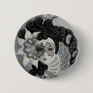 Gold Silver Venetian Mask 2 Inch Round Button