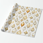 Gold Silver Watercolor Vintage Christmas Ornaments Wrapping Paper<br><div class="desc">Wonderful vintage ornaments in gold and silver parade across this wrapping paper. Intended for your Christmas and winter holiday gift wrapping,  this roll has predominant colours of gold and silver. There are some lovely copper tones,  too.</div>