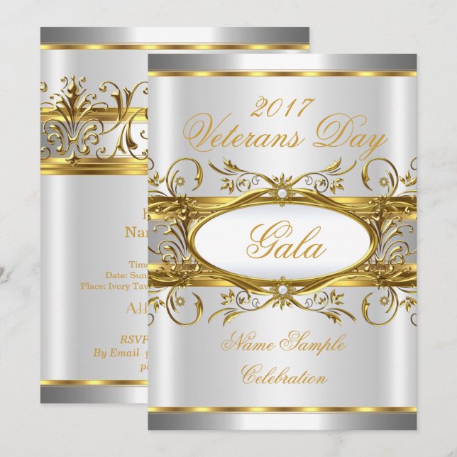 Gold Silver White and Gold Plaque Party Invitation (Front/Back)