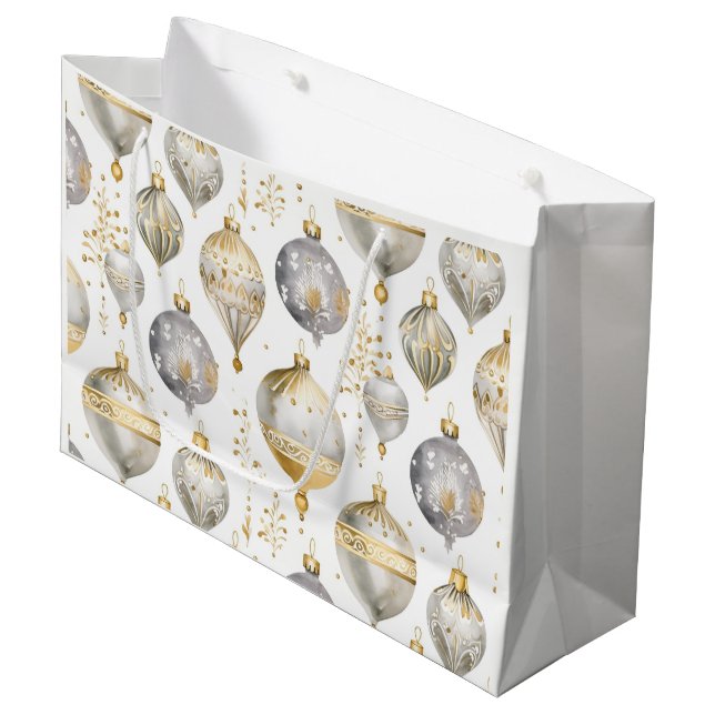 Gold Silver White Christmas Ornaments Gift Bag (Front Angled)