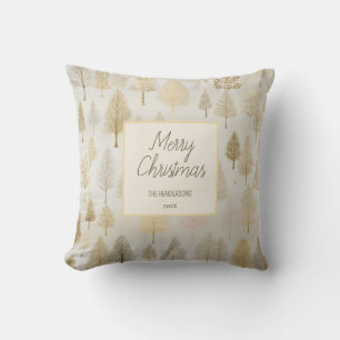 Gold Silver White Christmas Trees Throw Pillow