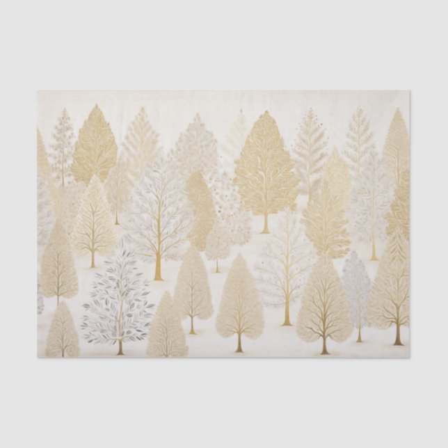 Gold Silver White Christmas Trees Tissue Paper (Front)