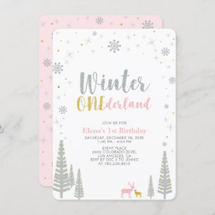 Gold & Silver Winter onederland 1st birthday party Invitation
