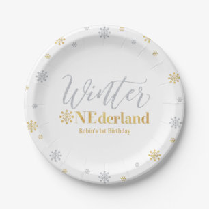 Gold & Silver Winter Onederland 1st Birthday Party Paper Plate