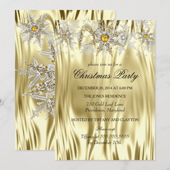 Gold Silver Winter Wonderland Christmas Party Invitation (Front/Back)