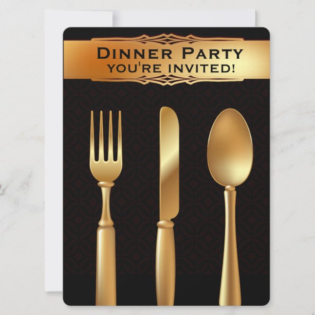 Gold Silverware - Formal Dinner Party Invitation  (Front)