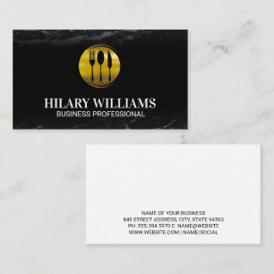 Gold Silverware Logo   Black Marble Business Card
