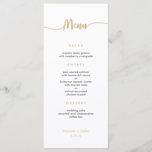 Gold Simple 3 course wedding menu (Front)