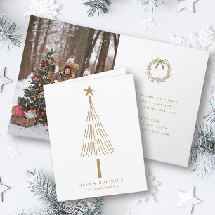 Gold Simple and Modern Christmas Pine Tree Photo  Holiday Card