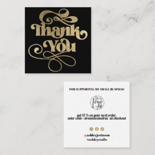 Gold simple black retro script order thank you square business card