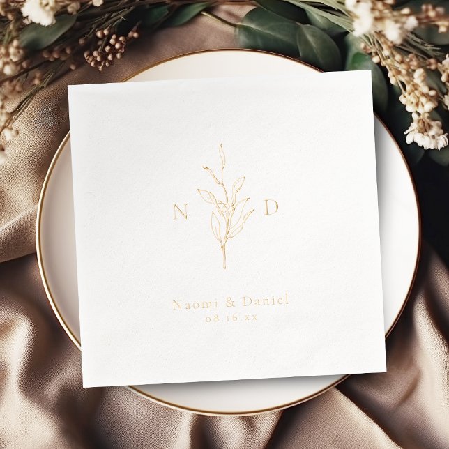 Gold simple botanical wedding monogram (Gold simple botanical wedding monogram foil napkins)