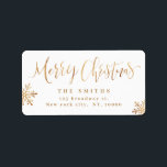 Gold Simple Calligraphy Merry Christmas Address Label<br><div class="desc">Personalized Christmas return address labels feature faux gold foil calligraphy "merry Christmas" script and snowflakes,   simple,  modern and elegant.</div>