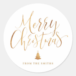 Gold Simple Calligraphy Merry Christmas Classic Round Sticker