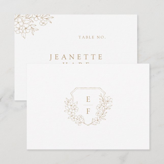 Gold Simple Cherry Blossom Monogram Crest Card  (Front/Back)