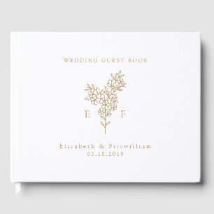 Gold Simple Cherry Blossom Monogram Wreath Guest Book