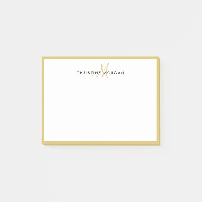 Gold simple chic minimalist monogram name post-it notes (Front)